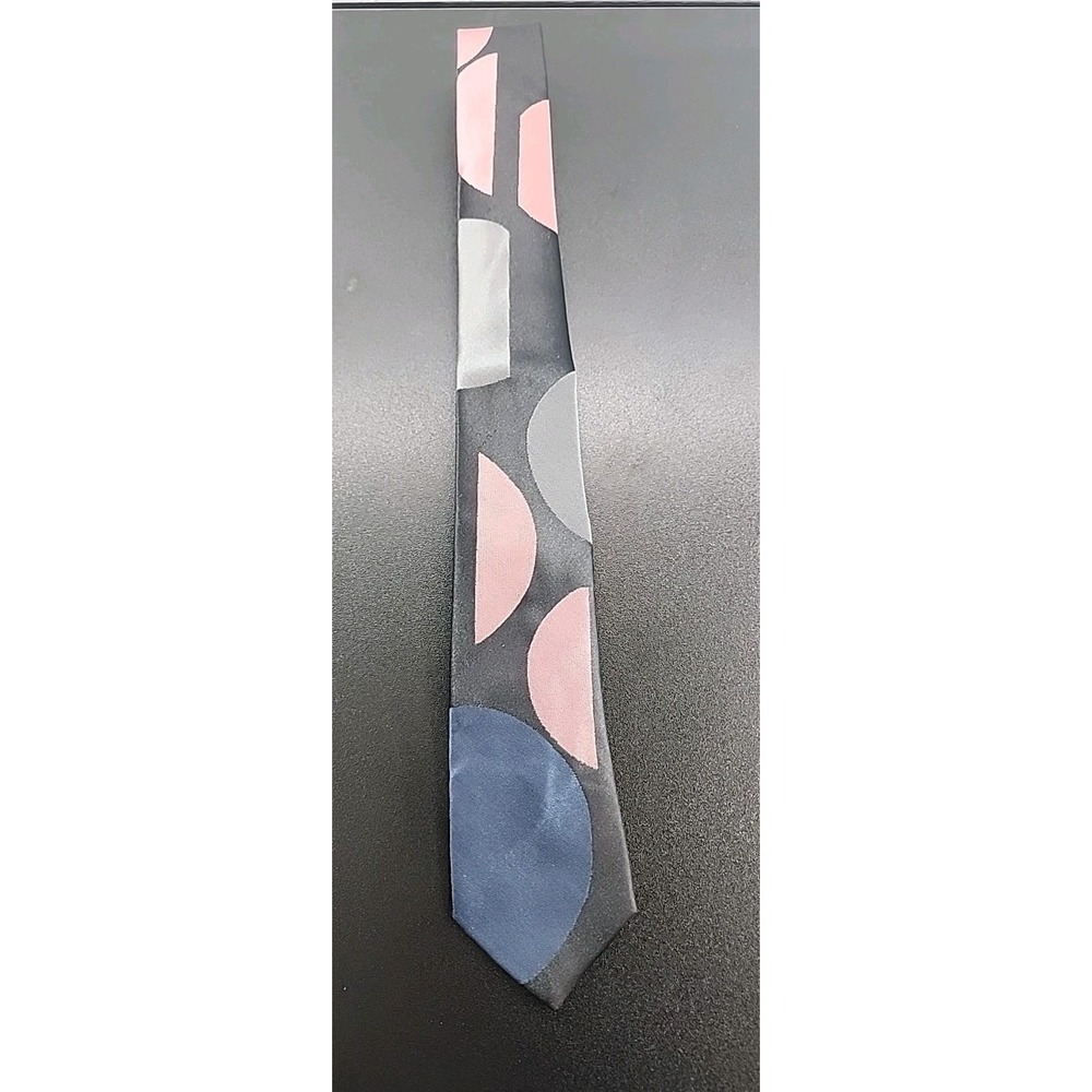 Retro 80s Silhouettes Vintage Tie Black‎ Half Circle Satin Silk Blend